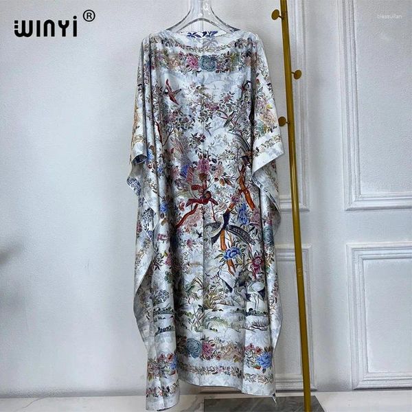 Etnik Giyim Winyi Yaz Kaftan Afrikalı Kadınlar Boho Baskı Plajı Abaya Dubai Lüks Maxi Elbise Müslüman Kadın Moda Akşam