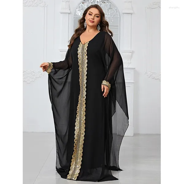 Lässige Kleider Muslim Abaya Dubai Schwarz Vestido de Festa Frauen gegen Neck Islam Türkei Abendparty Cocktail Chiffon Long Maxi 3xl 4xl