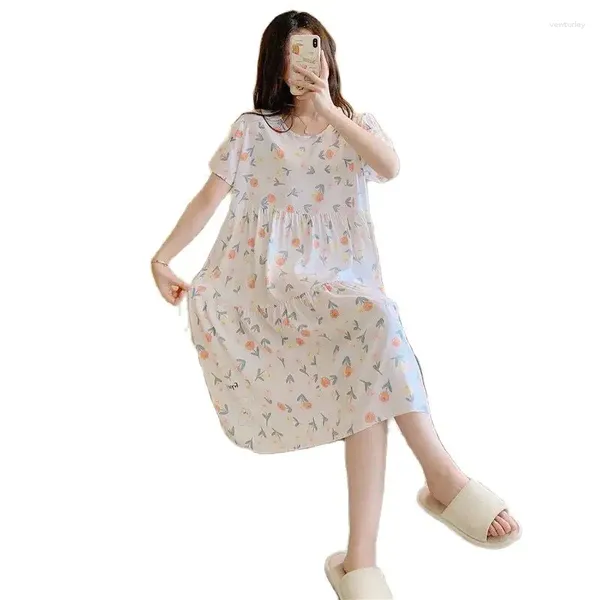 Moda de sono feminina fofa adorável vestido camisola floral