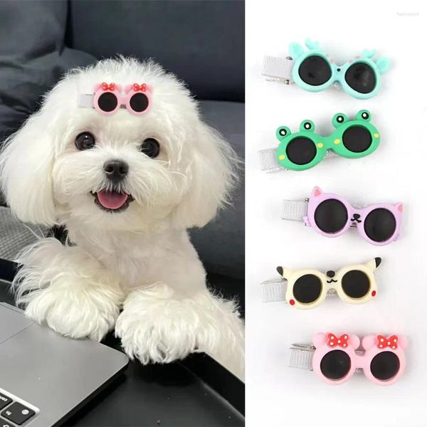 Köpek giyim 5 adet evcil hayvan saç klipsleri sevimli gözlükler küçük köpekler için köpek saç tokası şekillendirme