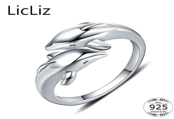 Licliz Real 925 Sterling Silver Animal Anéis para mulheres Ring Dolphin Ring Plain Open Ajustable Rings Anilos Mujer LR0409 S6065784