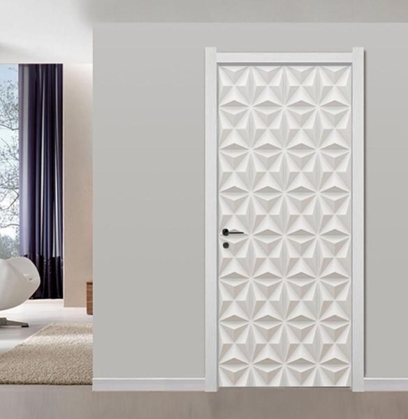 3D estéreo de textura branca de gesso geométrico Murais de padrão de parede Modern simples sala de estar decoração de casa PVC Art 3D Adesivos de porta T296662299