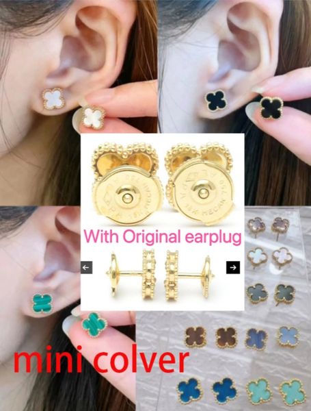 Mini 9mm Designer Clover Bolzen Ohrring Vintage vier Blattklee Charmohrohrringe Mutter-von Perlmutter Edelstahl Goldteen Achate für Frauen Hochzeit Schmuck