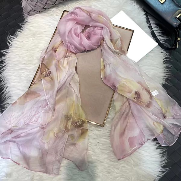 Bysifa |China Style Pink Coffee Coffee Seidenschal Hijab Winter Damen 100% Seiden Lange Schals Wrap