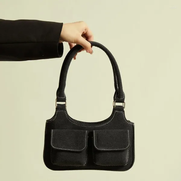 Drawschnell -Vintage Doppelpocke Denim Handtasche Lady Casos hochwertige Y2K -Umhängetasche Frau Mode Reißverschluss Frauen Unterarmtasche