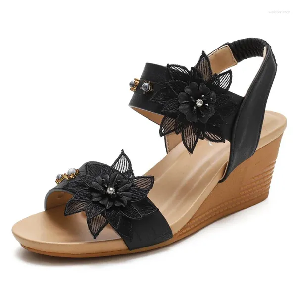 Платья обувь лето женщины 1,5 см платформы 5 см высотой каблуки сандалии. Обычная цветочная мода Женская Блинг Комфорта