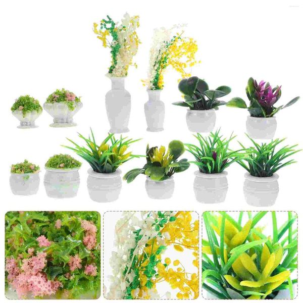 Decorações de jardim 13 PCS Mini Flowerpot Modelo Miniature Bonsai Miniatures Dolls House Greenery Decoration Plástico em vasos artificiais