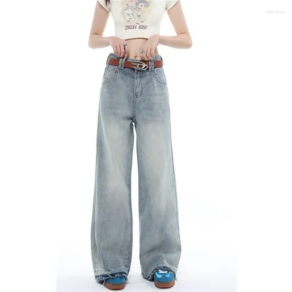 Женские джинсы 2024 светло -голубые женщины высокая талия винтажные бэкги -джинсовые брюки уличная одежда американская мода Широкая нога мама