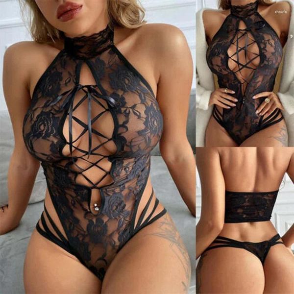 BHs setzt sexy Dessous Fishnet Bodysuit hohl aus erotische Teddies offener Schrittkleid Mesh Körperstrümpfe Unterwäsche Kostüme für Frauen 18