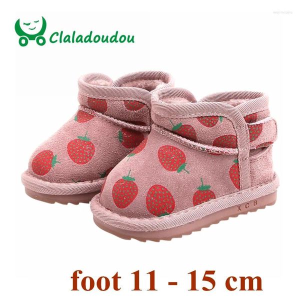Botlar Claladoudou 12-15.5cm Marka Orijinal Deri Bebek Kar Sevimli Pembe Siyah Kızlar Peluş Sıcak Kış Ayakkabıları