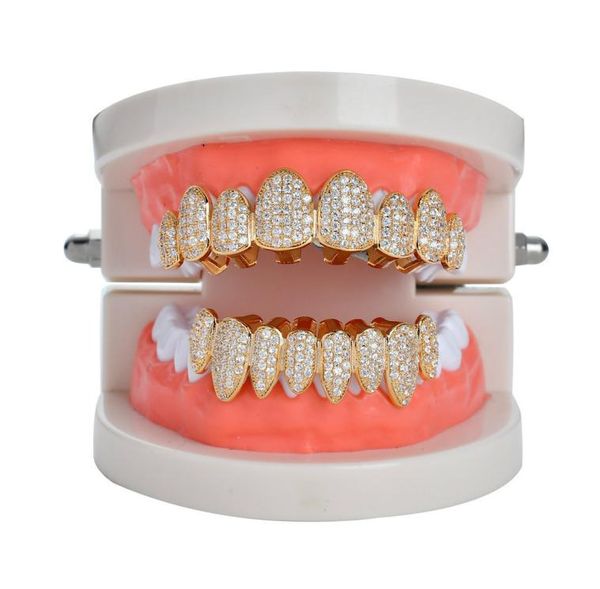 Новые хип -хоп зубы зубы Grillz Медные цирконы -кристаллические зубы Grillz Стоматологические грили Хэллоуин подарок для рэп -рэпера ME3834586