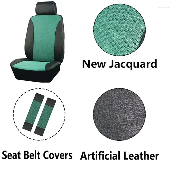 Copertini per sedili per auto Green Jacquard Leather Universal 2 Copertina anteriore con cintura adatto per la maggior parte degli accessori SUV Interni