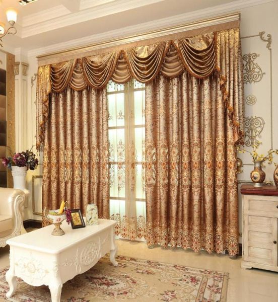 1pc Pelmet Real de luxo europeu Cortinas de valance para a sala de estar Cortina de ouro para o quarto Tulle Jacquard Cortina T2003233948543