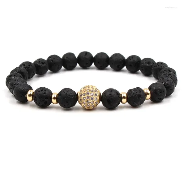 Strand Classic Natural Black Vulcanic Lava Braccialetti in pietra Pave CZ Bracciale manuale Bracciale per donne Pulseras