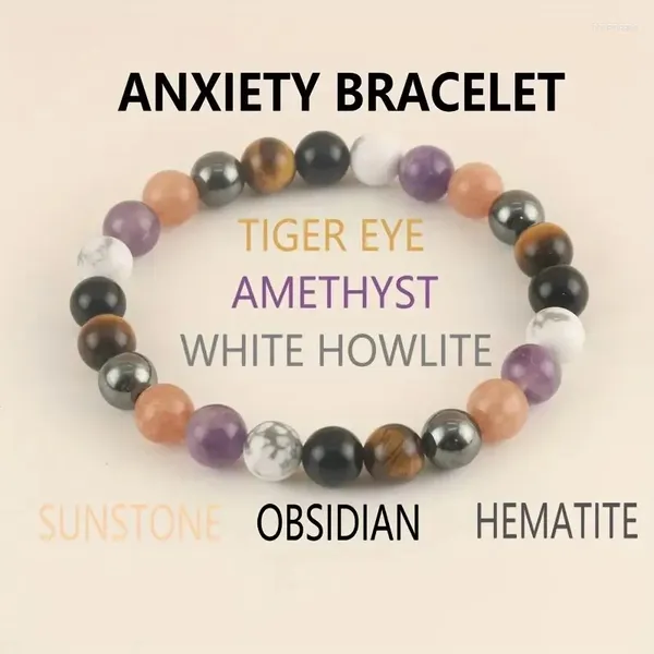 Strand 1pc Sunstone Obsidian Natural Tiger Eye Amethyst White Howlite Ematite Elastic Rope for Men Donne Co accoppia il regalo