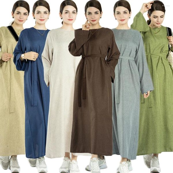 Abbigliamento etnico semplice donna musulmana Mlassa lunga Maxi vestito Eid Ramadan Islamico Dubai Abaya Turchia Cafago Capo Arabo Abita Abita Jalabiya