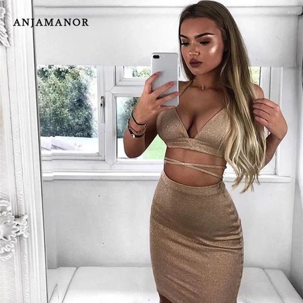 Abiti da lavoro Sexy set di paillettes sexy Women Crop Top e Skirt Club Outfits 2024 Summer Bandage Matching Sets D32-AZ03