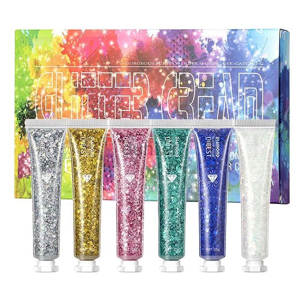 Body Glitter Festival Body Glitter Gel Face Eye Glitter Lidschatten Holographische Kosmetik Laser Pulver klobiger Nägel Haar Glitzer Bar Make -up Set D240503