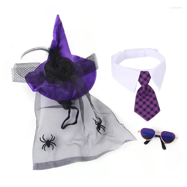 Hundebekleidung Katze Urlaub Dress Up Accessoires Halloweens Kostüm Set Verstellbarer Hut niedliche Krawattenkragen Sonnenbrille für Katzen kleine Hunde