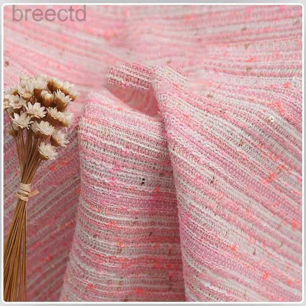 Tecido 100145cm rosa listrado lã de lã Tweed Fabric Autumn e Winter Moda