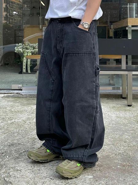 Jeans masculinos syuhgfa estilo japonês masculino design straight personalizado pernas largas calças jeans spring elegante 2024