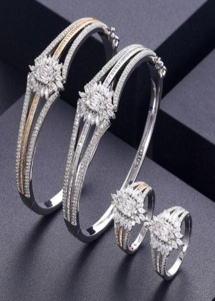 Ohrringe Halskette Akzeptieren Luxus einzigartiger afrikanischer Armreif Ring -Set Schmucksets für Frauen Hochzeit Kubikzirkon Kristall CZ Dubai Bri988361572