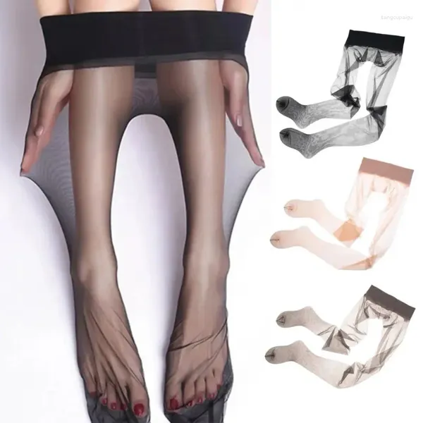 Mulheres meias estocando transparente na cintura baixa sem costura coloração sólida nylon liso liso a meias de calda feminina de fêmea