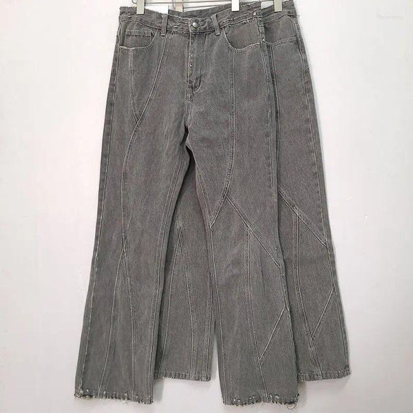 Женские джинсы цемент серый микро -вспышка мужская широкая нога свободная прямая ретро -ретро вымыл американскую пари на главных улицах, грузовые женщины, женщины