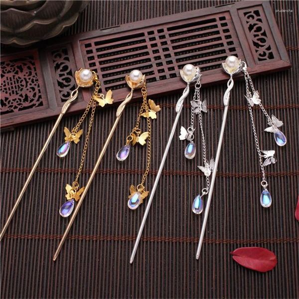 Moda vintage estilo chinês hanfu stick stick feminino metal pico de pauzinhos