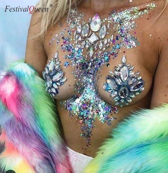 Andere Klebstoffgesicht Edelstein Schmuck Temporäre Brustjuwelen Aufkleber Bra Cover Party Körperverdünnung Pailletten Flash Make -up Aufkleber 9263068