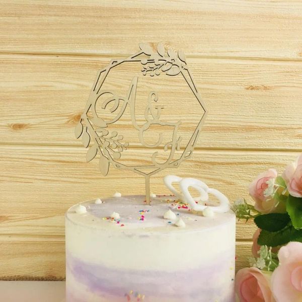 Suprimentos festivos para as iniciais personalizadas cartas bolo de casamento topper de cor de coroa rústica personalizada decoração paraaf