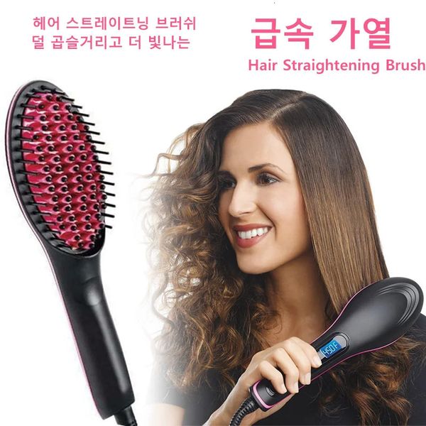 Escova de alisamento de cabelo elétrico 230 ° C Encomendador de calor Ferramentas de massageador de estilo de cerâmica profissional Aquecimento pente 240423