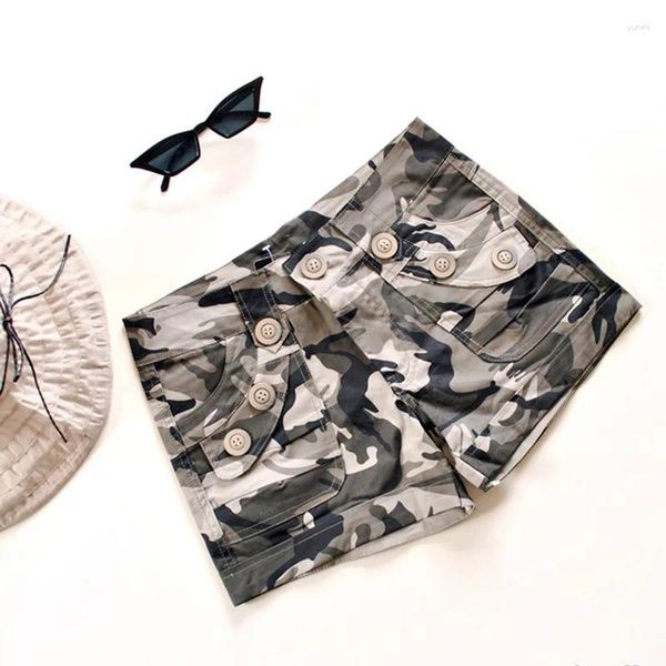 SHORT Feminino Chegada de verão Classic Camouflage calça de algodão de algodão Botão casual da cintura alta moda