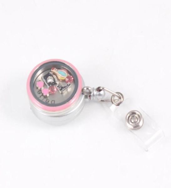 Anhänger Halsketten Customized Edelstahl Pink Floating Locket Silver Badge Rollenprofessioneller Charme Einziehbarer Clip für Krankenpfleger9793279