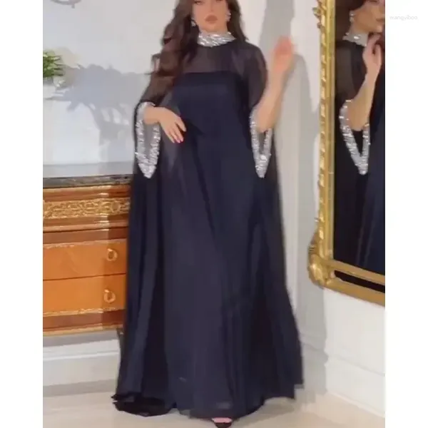 Vestidos casuais vestido de noite de banquete de duas peças colocadas roupas y2k manto lantejfon chiffon women batwing manga muçulmana abaya caftan manto