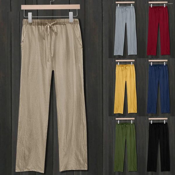 Pantaloni da donna quotidiano in cotone in cotone lino cotone retrò con la vita elastica pantaloni dritti dritti plus size gamba larga s-5xl