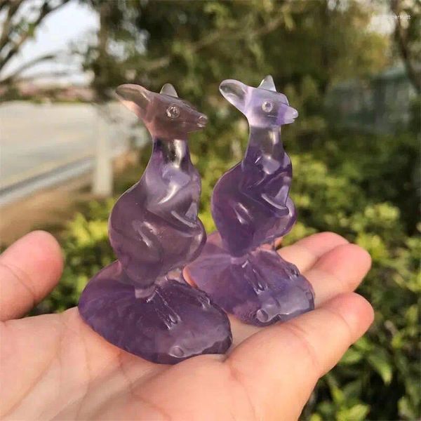 Estatuetas decorativas 6 cm de fluorita natural kangaroo sala esculpida ornamento cura de cristal reiki animal estatueta gemstone decoração 1pcs