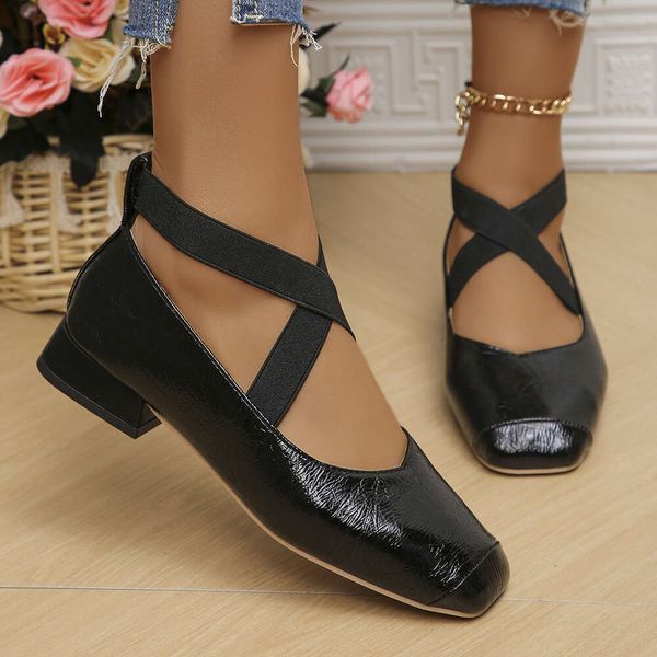 Neues Design Mary Jane Frauen elegante Quadratzehen Flats - Sommer im Freien Elastic Band Sandal 2024 Fashion Ladies Schuhe