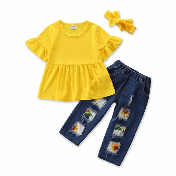 Kleidungsstücke Sets Kinderset Mädchen Sommer kleine und mittelgroße Jeans kurzärmeliges Baby Wrap Girl