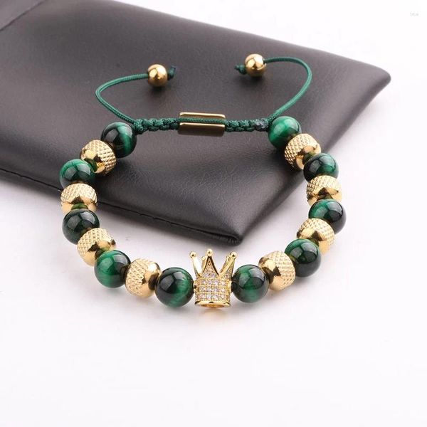 Strand che arrivano perline in acciaio inossidabile di alta qualità CZ CZ Pave Pave Green Eye Eye Braced Bracciale Macrame Gioielli regalo