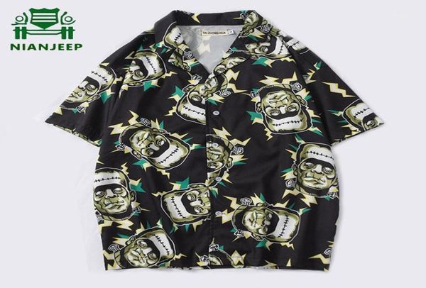 Men039s Shirt stampato di Frankenstein 2020 Casichi di moda oversize delle Hawaii casuali da uomo da donna hip hop streetwear manica corta T5514372
