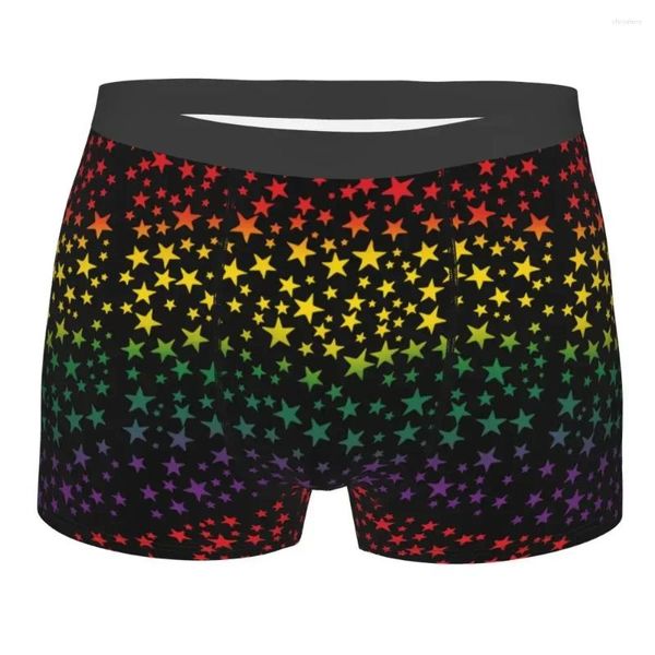 Underpants masculinos coloridos arco -íris estrelado por baixo aresta gay orgulho gay lgbt queer assexual sexy boxer shorts calcinha calcinha masculina respirável