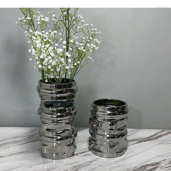 Vasen kreative kreisförmige Silber Keramik Vase Blumen Töpfe Schreibtisch Dekoration Blume Arrangement Porzellan Blumen moderne Wohnkultur