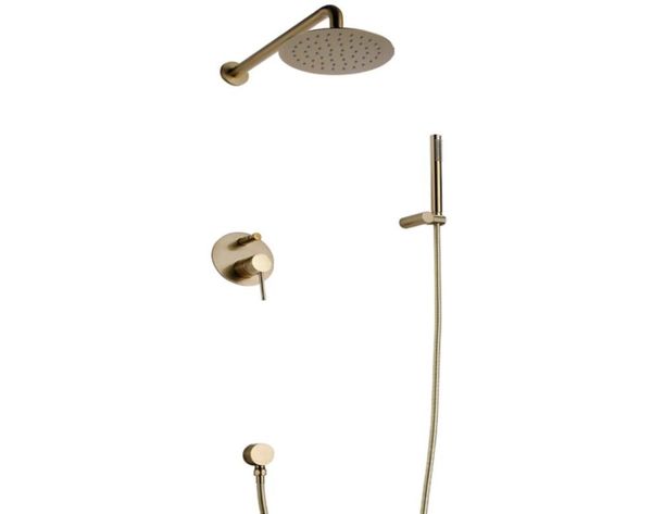 Gebürstete goldene Messing Badezimmer Duschset Rianfall Kopf Dusche Wasserhahn Wandmontage Dusch Set7901372