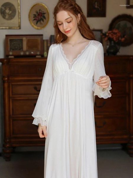 Abbigliamento da donna in francese Long Spring Autumn Modal Cotton Cotton Nightdress Fairy Nightdress Sexy Sweet Victorian Princess Case Case for Women