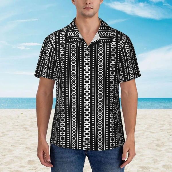 Мужские повседневные рубашки племенной рубашки ретро-ретро-африканский модный модный гавайский мужчина с короткими рукавами.