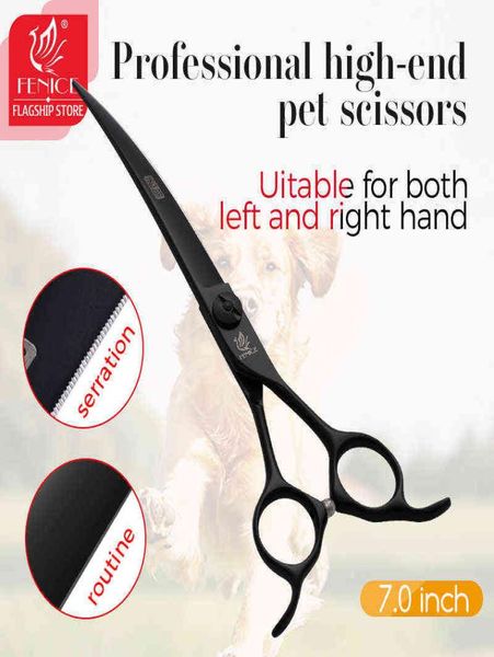 Fenice Professional 7 polegadas Corte curvo Blade com tesoura de petinha de pelúcia para cães tesouras makas tijeras 2201106029214