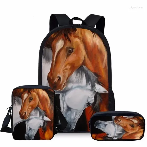 Backpack Cartoon Novelty Horse Backpacks Bags 3pcs/Conjunto 3d Print School Student Bookbag Laptop Daypack Saco de Lápis de Bolsa