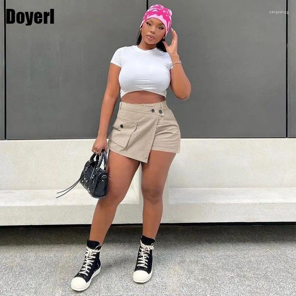 Röcke Casual Mini Shorts Rock für Frauen hoher Taillenknopf Asymmetrische Vordertasche Büro Damen Sommerfracht schwarze Streetwear