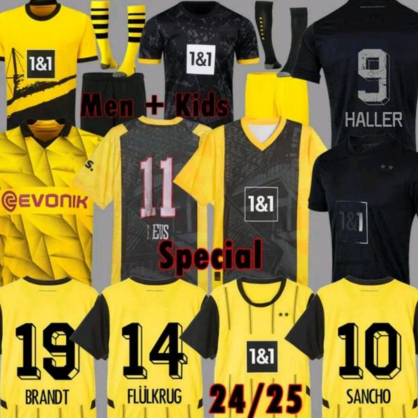 24 25 Jerseys reus Dortmunds 202 2024 Borussia Soccer Haller Futebol Camisa de futebol Bellingham Neongelb Hummels Brandt Men Kit Kit Special Kit All Black Maillot De Foot